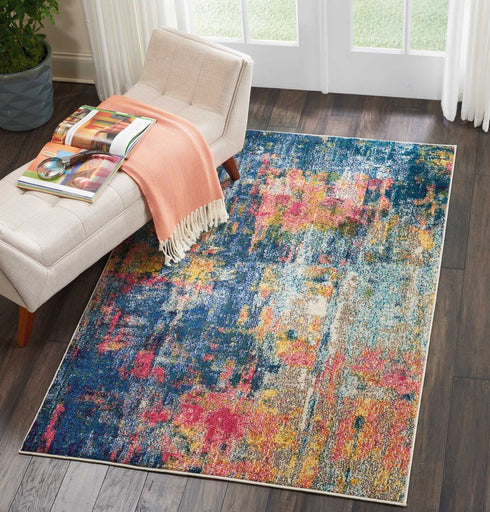 2' X 6' Blue And Yellow Abstract Power Loom Non Skid Area Rug